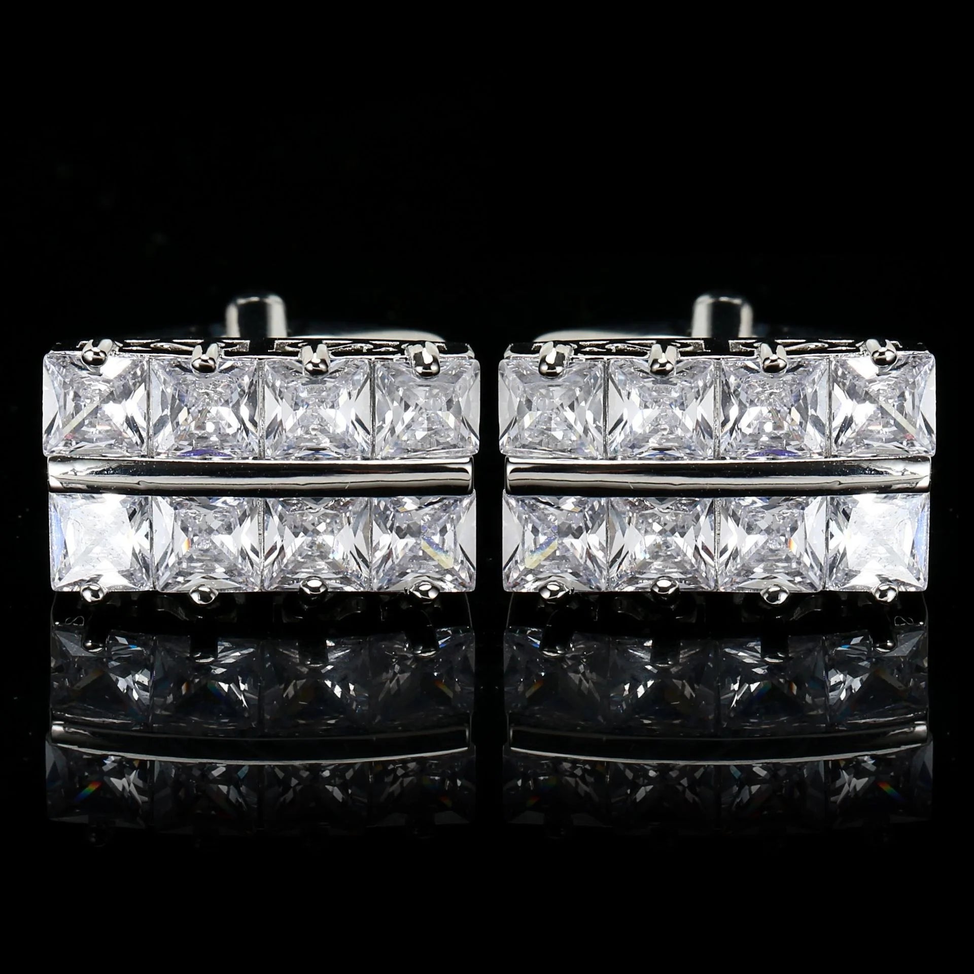 Temperament Square Four Diamonds Copper Crystal Zircon Business Cuff Links Unisex Men's French Shirts Wedding Anniversary Gift