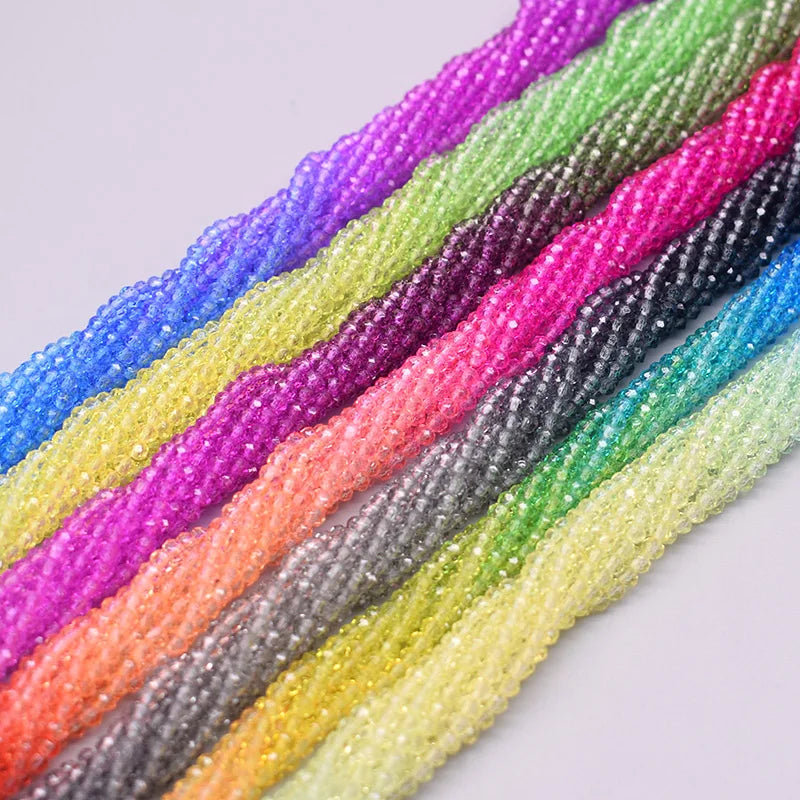 2mm 3mm 4mm Gradient Color Crystal Rondelle Faceted Glass Beads Seed Loose Spacer Beads for Jewelry Making DIY Crystal Necklace