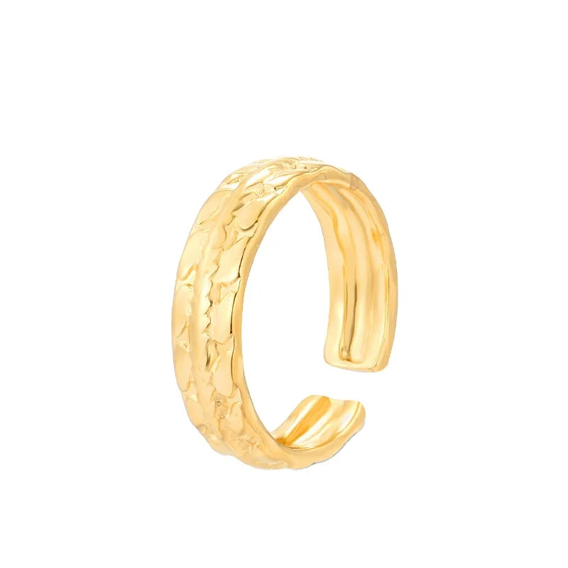 Stainless Steel Geometric Adjustable Retro Pattern Ring 18k Gold Plated Personality Irregular Ring