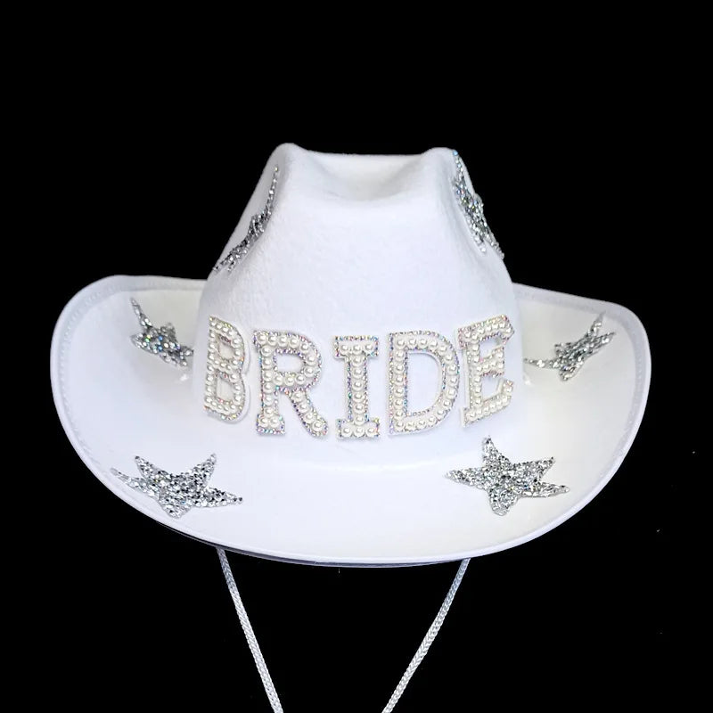 White Bride Hats Captain Cowboy Hats Cowgirl Woman Veil Wedding Bridal Shower Bachelorette Party Favor Decor Decoration Supplier
