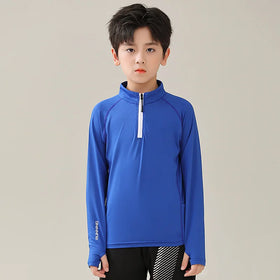 Kids T Shirt Print Long Sleeve Zip Collar Finger Hole Dry Fit Boys Shirts Wholesale Kids Football Sport Shirt