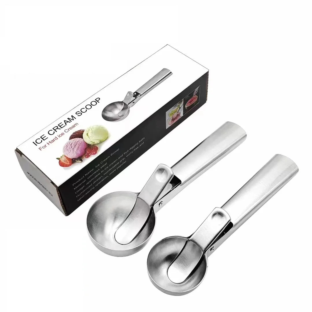Premium Stainless Steel Ice Scoop Trigger Fruit Scooper 2 Sizes Available Dishwasher Safe Ice Cream Tool