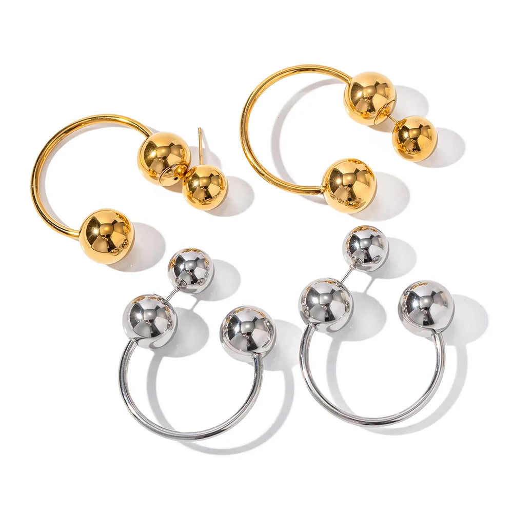 BJG0233E Ins Trend Fashion Jewelry 18K Gold Plated Stainless Steel Exaggerated Metal Ball Earrings Custom Wholesale MegaBDM
