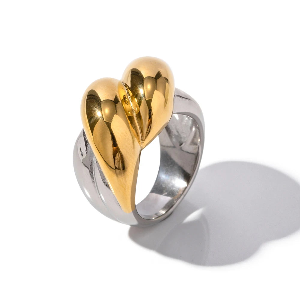 Chunky Jewelry 18K Gold Plated Silver Color Stainless Steel Croissant Bump Screw Finger Rings for Girls