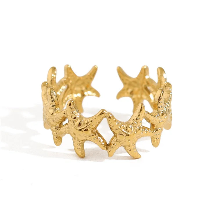 Vintage Cuff Link Ring Fashion Gold Plated Stainless Steel Flower Star Adjustable Finger Rings Women