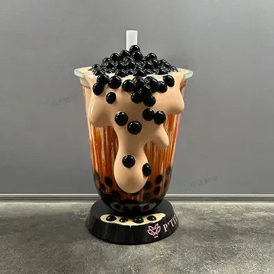 Custom Resin Giant Milk Tea Cup Sculpture Boba Fiberglass Bubble Tea Cup Sculpture for Boba Shop Decoration