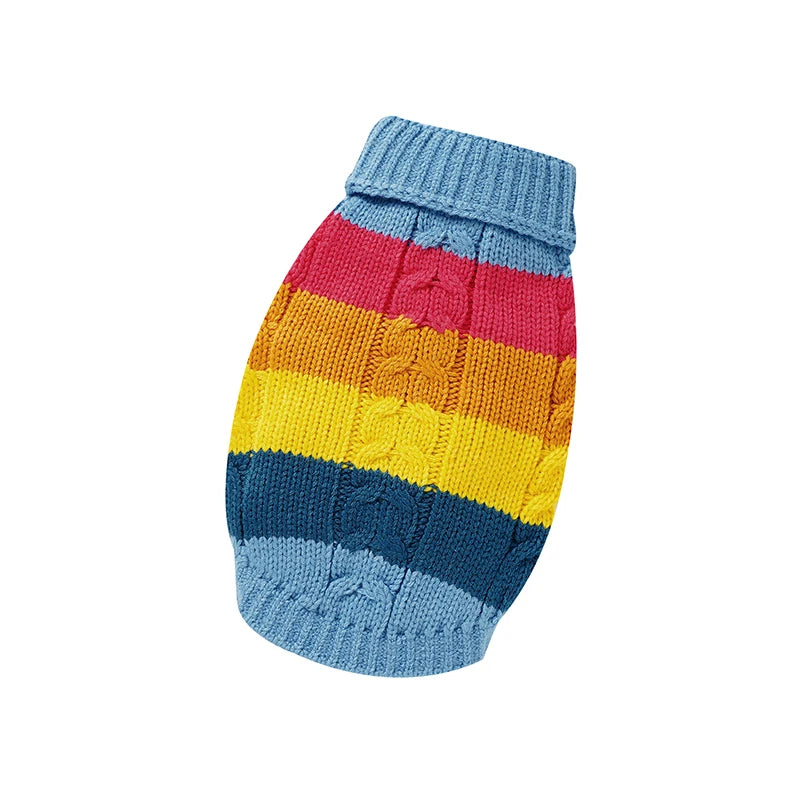 Factory Wholesale Mimixiong Knitted Colorful Warm Rainbow Pattern  Dog Pet  Animals  Sweaters Clothing  Pets  Clothes