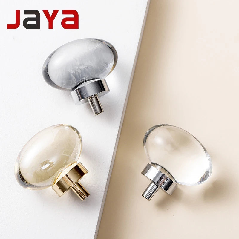 JAYA Modern Light Luxury Wardrobe Drawer Handle Single Hole Transparent Crystal Cupboard Handles for Furniture