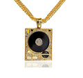 DUYIZHAO Hip Hop Alloy Sticky Rhinestone Pendant Bling Iced Out Gramophone Player Charm Rap DJ Vinyl Recording Label Pendant