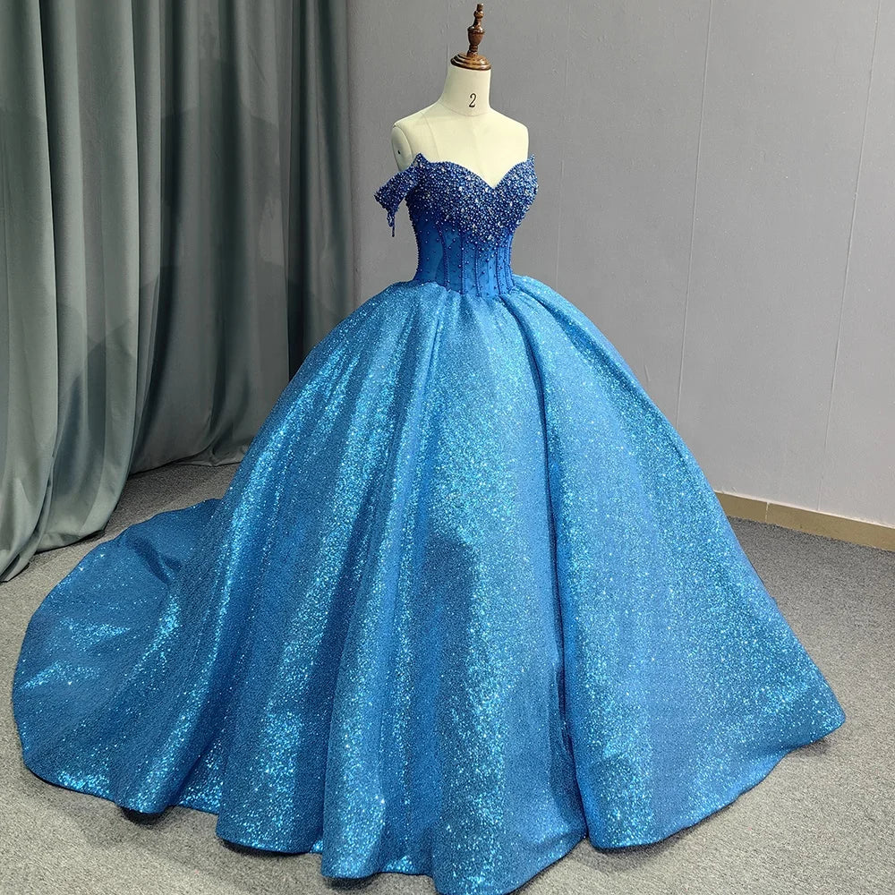 Jancember 6628 Exquisite Shiny Glitter Blue Ball Gown Empire Quinceanera Party Evening Women's Dresses
