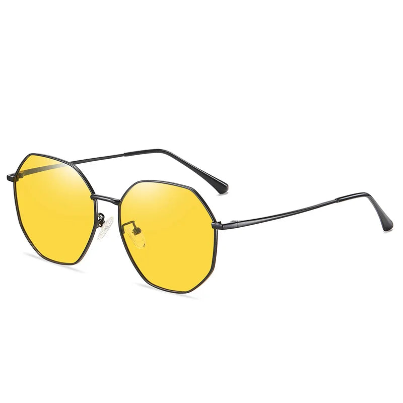 2025 New Men's Night Vision Polarized Sunglasses UV400 Custom Logo Black Metal Frame for Day & Night Driving