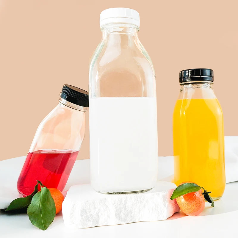 Factory Square Clear 300ml 500ML 1000ML Milk Fruit Juice Drink Glass Bottles With Tamper Proof Cap