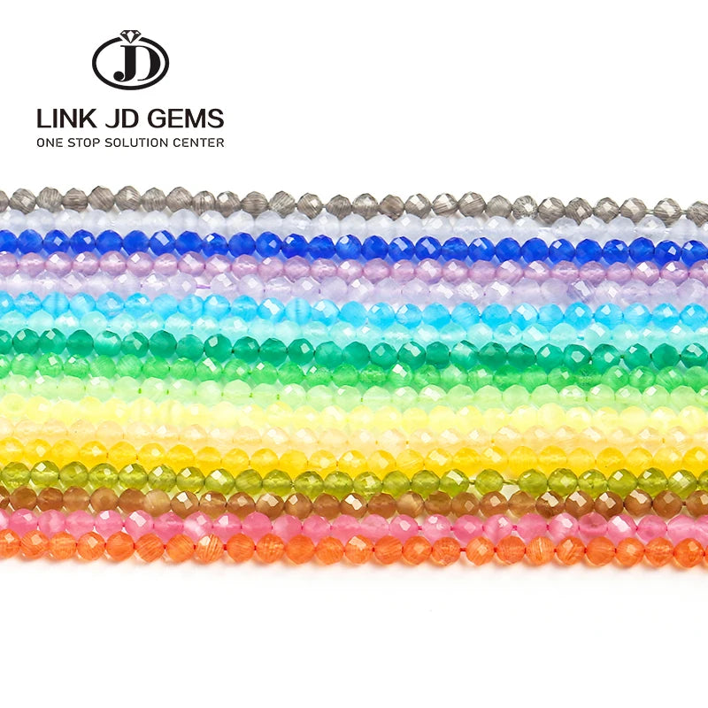 2mm 3mm Faceted Natural Stone Beads Small Shiny Cat Eye Gem Loose Beads for Jewelry Making Bracelet Necklace Wholesale LINK JD