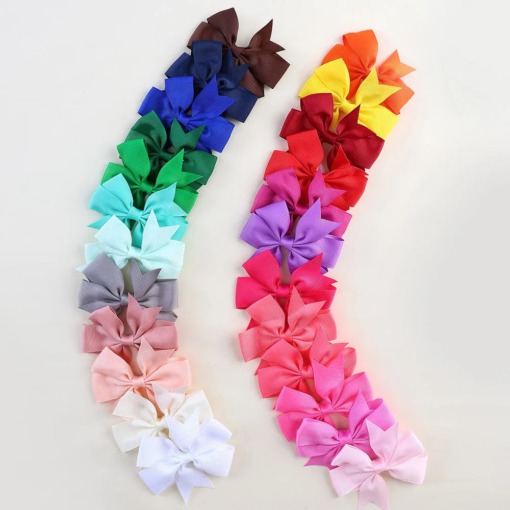 CN 24pcs Colorful Pinwheel Hair Bow Clips Boutique Grosgrain Ribbon Hair Clip Set for Kids Girls