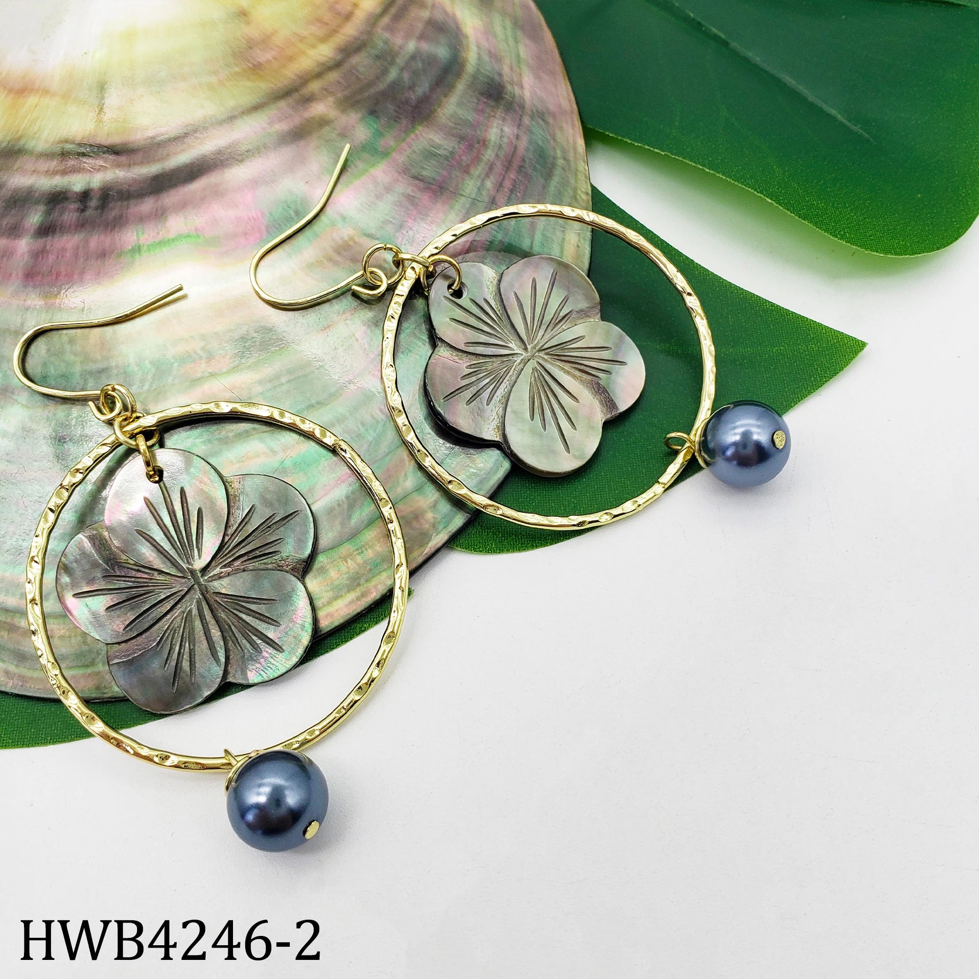 Hawaiian Jewelry Wholesale Abalone Shell Pearl Dangle Earrings Natural Gold Plating Shell Pearl Earrings