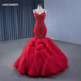 Luxury Red Long Mermaid Evening Dresses Party Plus Size Beaded Dinner Celebrity Prom Formal Evening Gowns Dresses Rsm231142