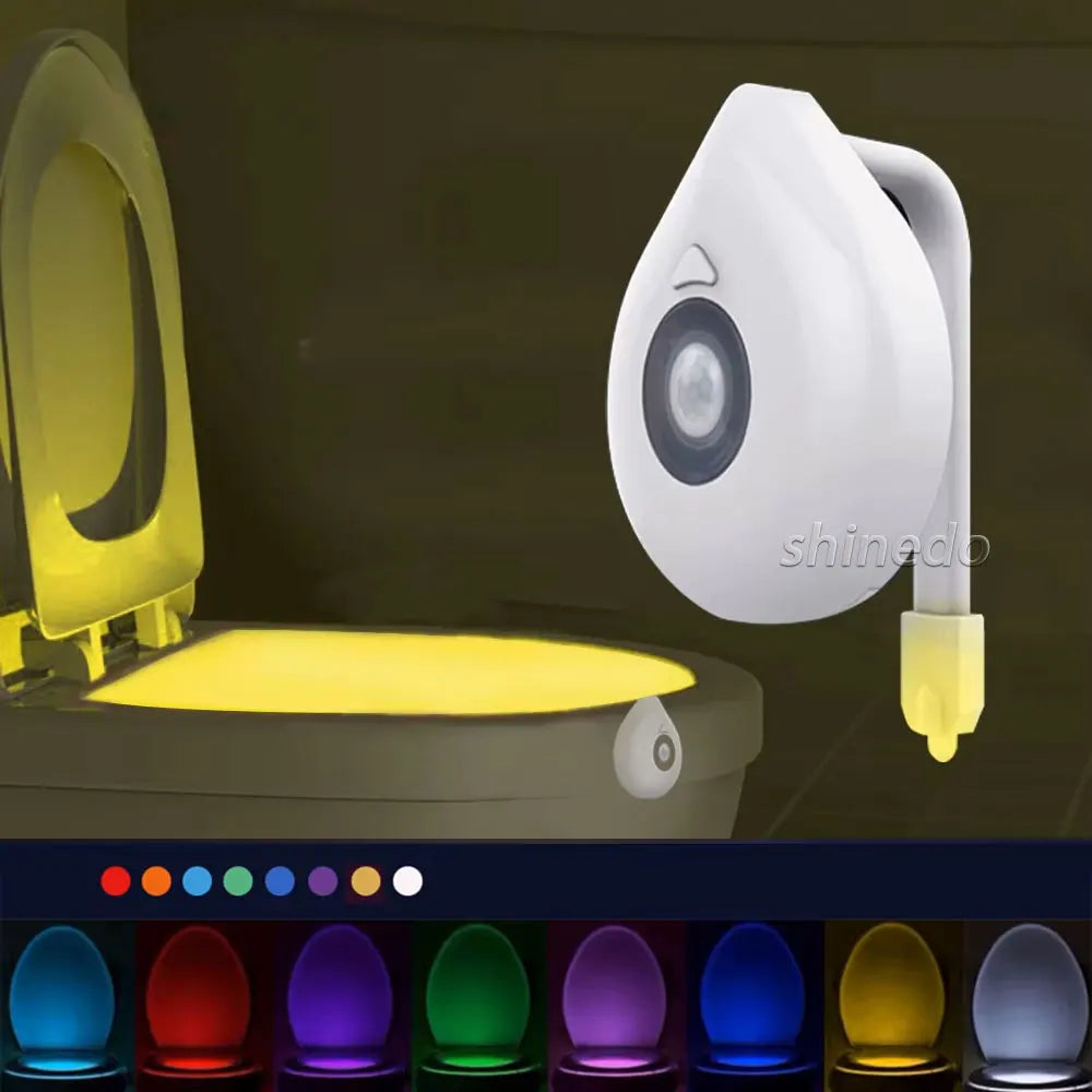 Hot Sale Modern White LED Night Light 8 Color Changeable Motion Sensor Toilet Bowl Light for Bedroom and Hotel Use