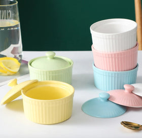 Colorful Kitchen Ceramic Soup Bowl Mini Bowl with Lid Fancy Ceramic Soup Bowl