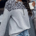2024 Women's Hot Selling Autumn and Winter New Leopard Print Patchwork Zippered Hoodie Casual Warmth Pullover Long Sleeved Top