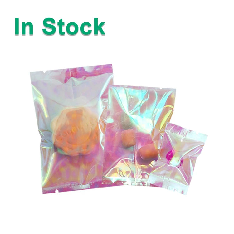 Heat Back Middle Fin Seal pink Holographic Pillow Bag