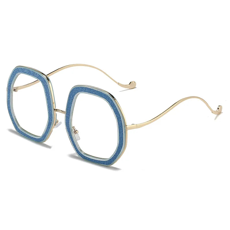 2022 New Polygon Goose Egg Large Frame Decorative Optical Glasses Frame Personality Rhinestone Anti-blue Light Glasses Eyewear