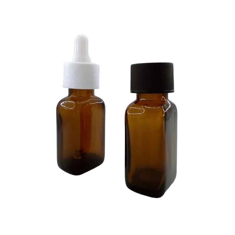 Free Sample 30 ml square Shape Amber Glass Bottle Essential Oil Shading Bottle Foundation Custom logo Printing Shading Bottle