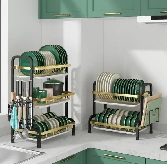 New Design 2-Tier 3-Tier Dish Drying Rack Over Sink Kitchen Storage Shelf with Detachable Cup Rack and Utensil Holder