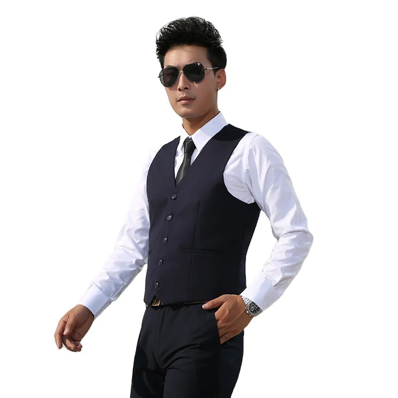 Wholesale Men's Suit Vest Business Formal Dress Waistcoat Vest With Three Pockets for Suit or Tuxedo