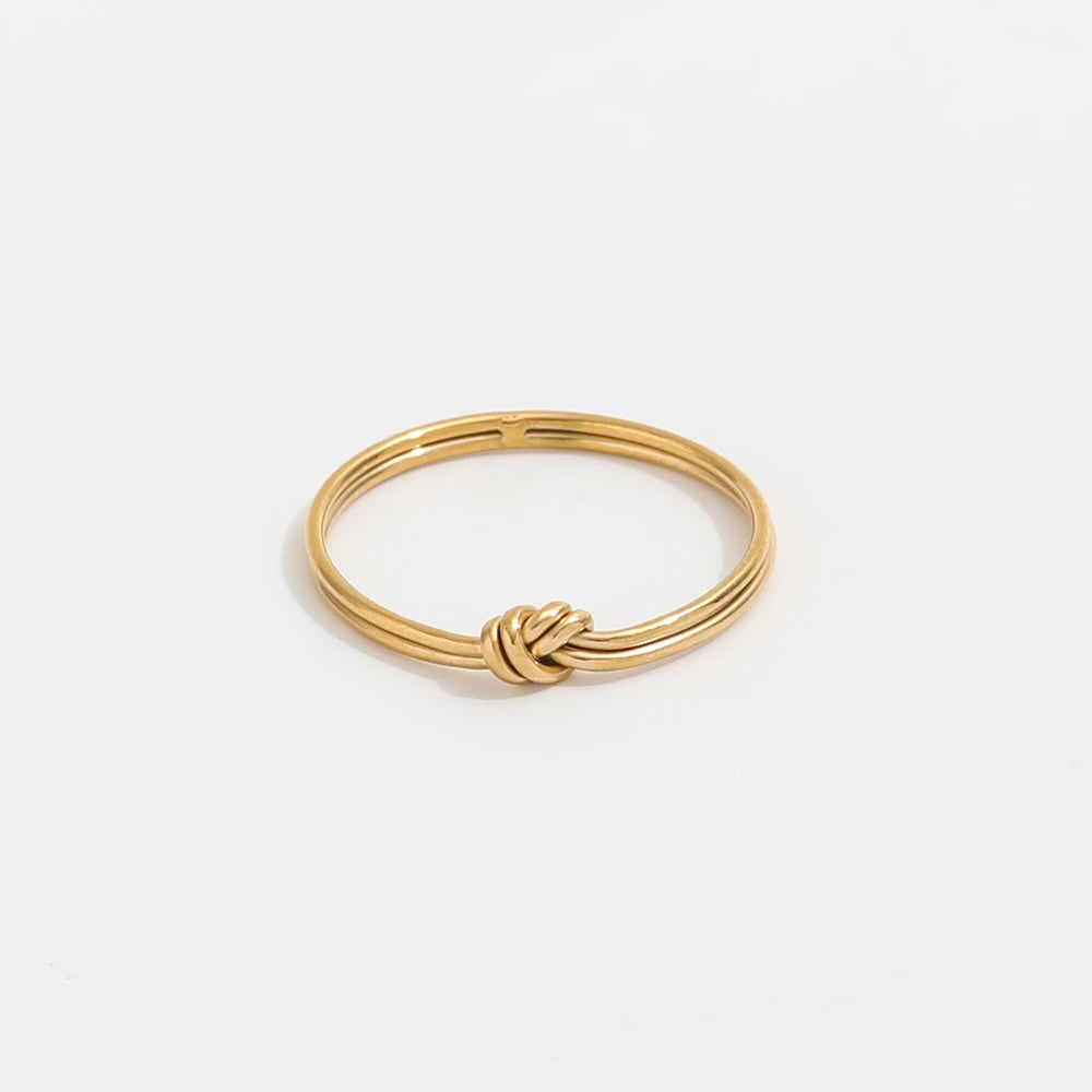 High End PVD 18K Gold Plated Dainty  Knot Stainless Steel Rings for Women Trendy Jewelry