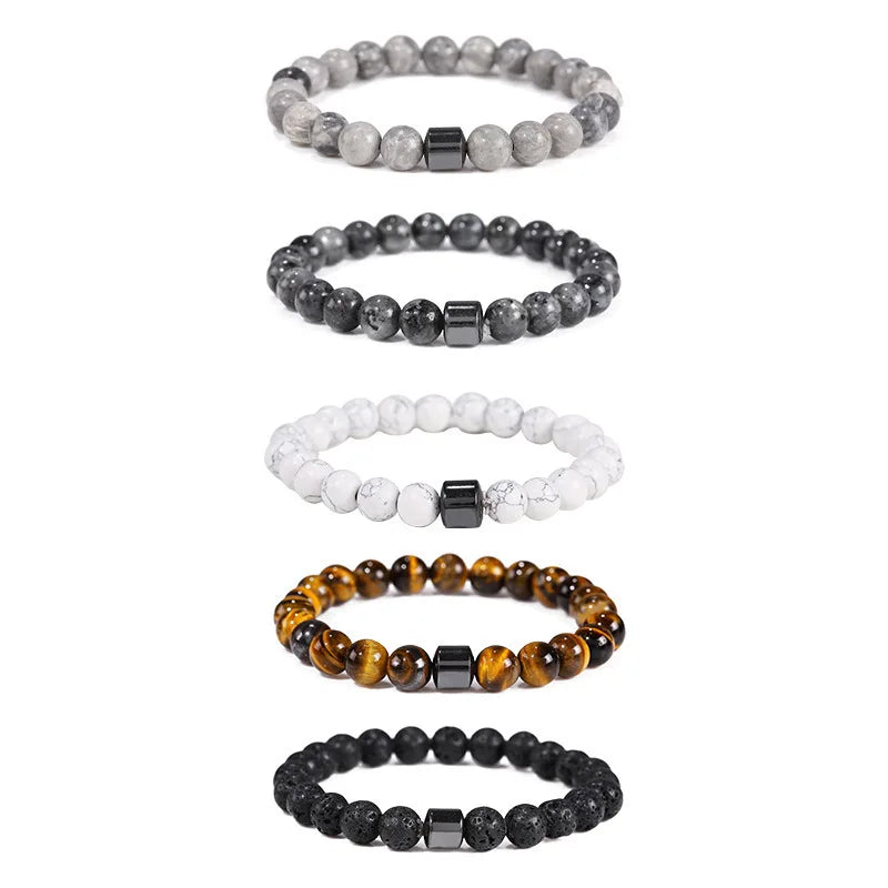 Wholesale Customized 8 mm Bead Elastic Stone Beaded Bracelet for Men