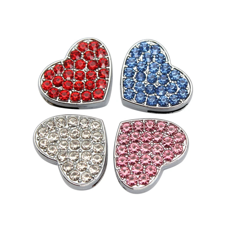 Wholesale 8mm Full Rhinestone Slide Charms Bracelet Making Heart Fit Pet Collars Wristbands Keychain DIY Accessory Gift
