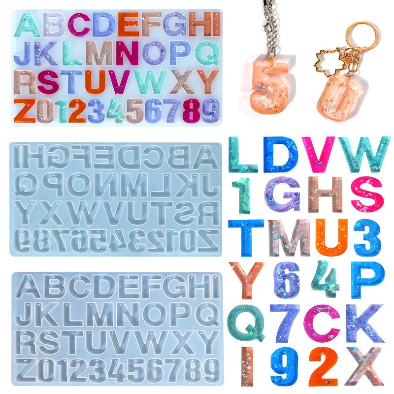 Drip Glue Mold 26 Hole Number Letter Silicone Mold Pendant Keychain Used for DIY Handmade