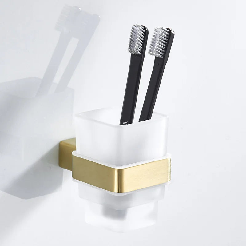 Brushed Gold Wall Mount Cup & Tumbler Holders for Bathroom