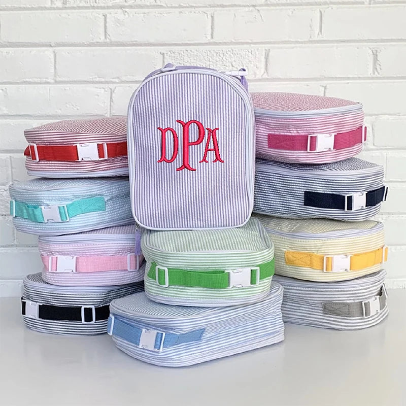 Personalized Lunch Bag With Side Mesh Pockets Wholesale Seersucker Lunch Backpack