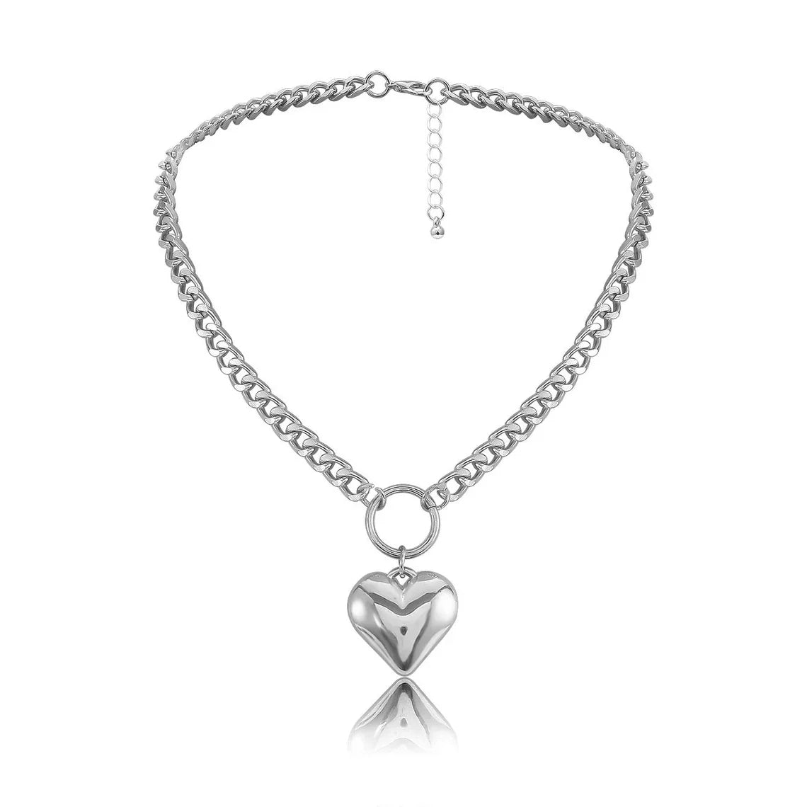High Polished Stainless Steel Heart Pendant NecklaceSilver Heart NecklaceFashionable Gothic Necklace for Women Unisex