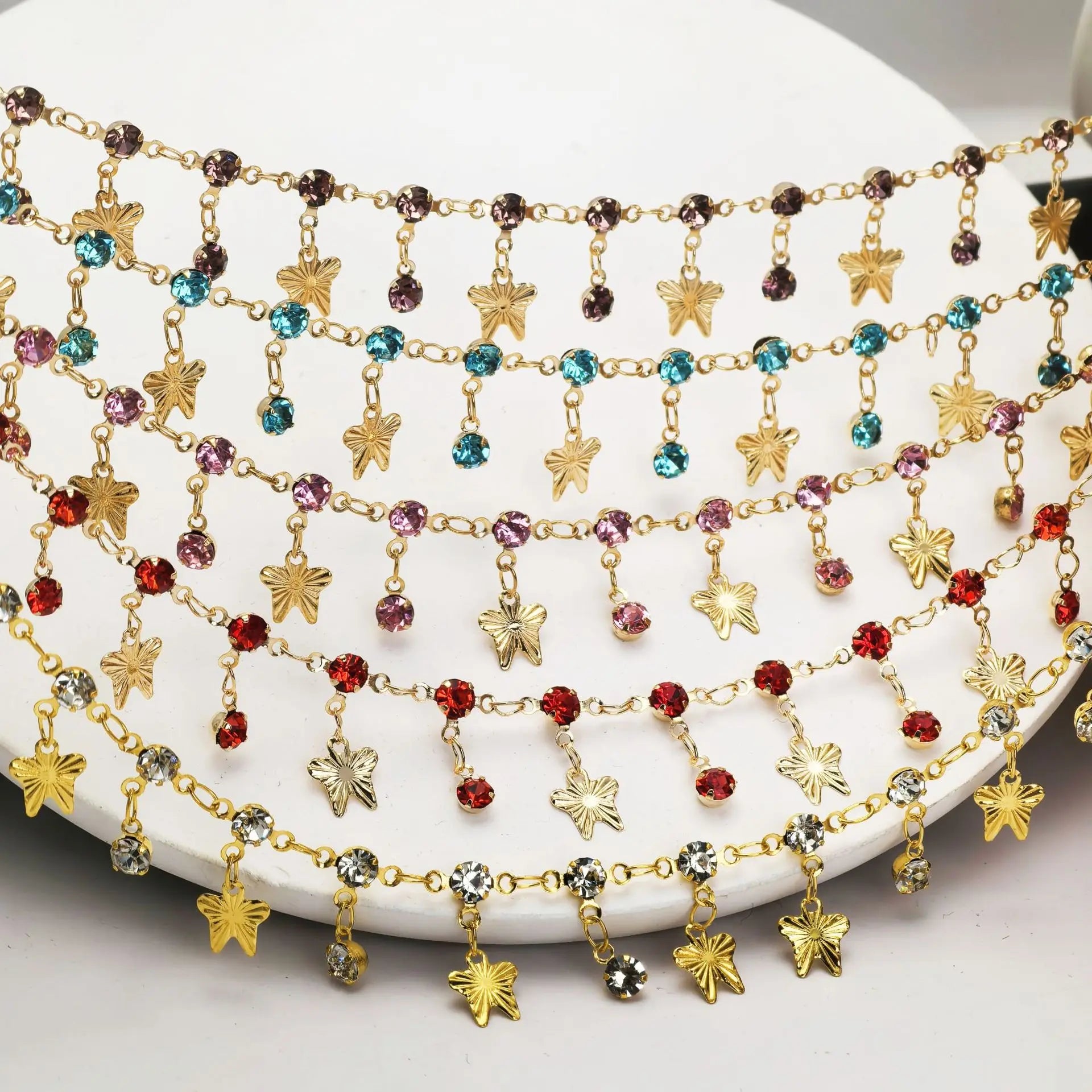 Wholesale Factory Fashion Popular Copper Chain Rhinestone butterfly Pendant Fringe Chain DIY Bracelet Necklace Antique Necklace