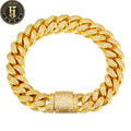 Fashion Hip Hop Jewelry Rappers 12mm Gold Plated Brass Micro Paved AAAAA CZ Diamond Iced Out Cuban Link Bracelet for Men