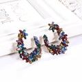 Light Luxury Fashion Color Diamond Inlay High Sense Hollow Design Sense Exaggerated Earrings C Shaped Flower Earrings for Women