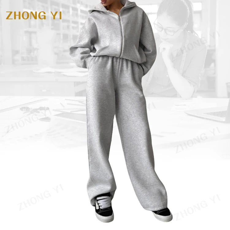 Clothing Factory Wholesale Custom Logo Women Sweatsuit Jogging Track Suits Long Jogger Pants Full Zipper Tracksuits 2 Pieces Set