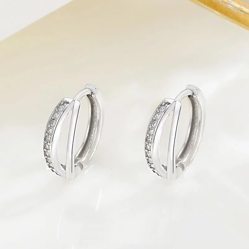 Personalized 925 Sterling Silver Flash Drill Geometric Earring Simple CZ Diamond Ear Hoop for Women