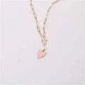 Fenny 18K Gold Plated Wholesale No Fade Hot Seller Fashion Romantic Pink Heart Pendant Paper Pin Chain Stainless Steel Necklace