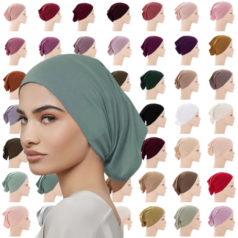Women Hijab Inner Cap 77-Color Modal Mercerized Cotton Jersey Stretch Straight Cap Plain Style Wholesale