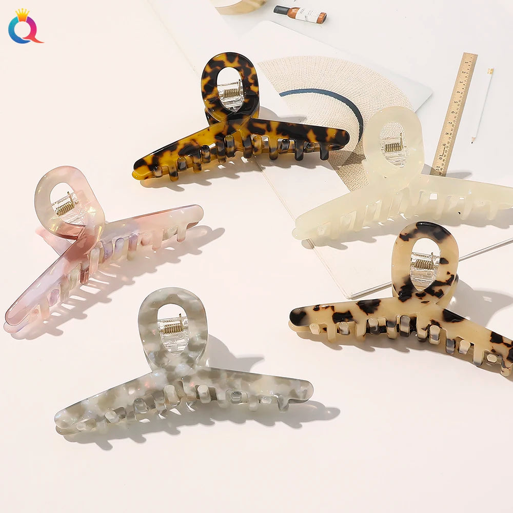 QIYUE Tortoise Shell Hair Claw Leopard Acetate Clip for Women