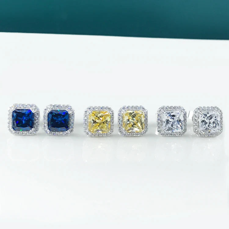 Classic Style Zirconia Stud Earrings Jewelry Small Simple Square CZ Cubic Zircon Earrings S925 Silver Pave Zircon Stud Earrings