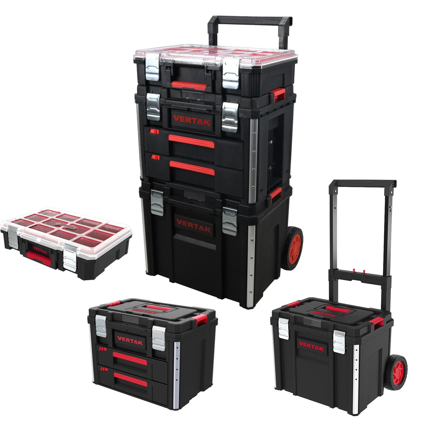 Vertak 3 Layer Stackable Trolley Plastic Tool Box Waterproof for Household Workshop Tool Cabinet with Wheel