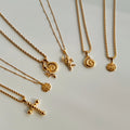 Dazan New 18k Gold Plated Stainless Steel Square Cross Sun Snail Cupid Vintage Medieval Pattern Pendant Tarnish Free Necklace