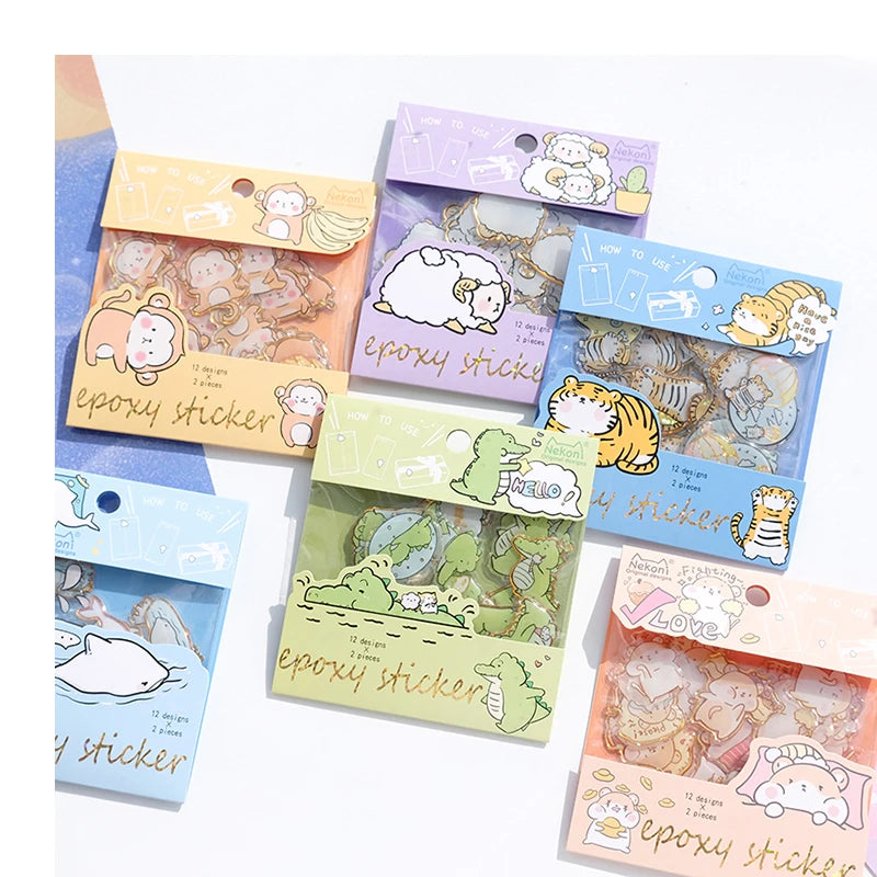 Nekoni Glitter Crystal Stickers Flake Kawaii Cute Animal Stickers Vinyl Laser Phone 3D Waterproof Flake Stickers Pack