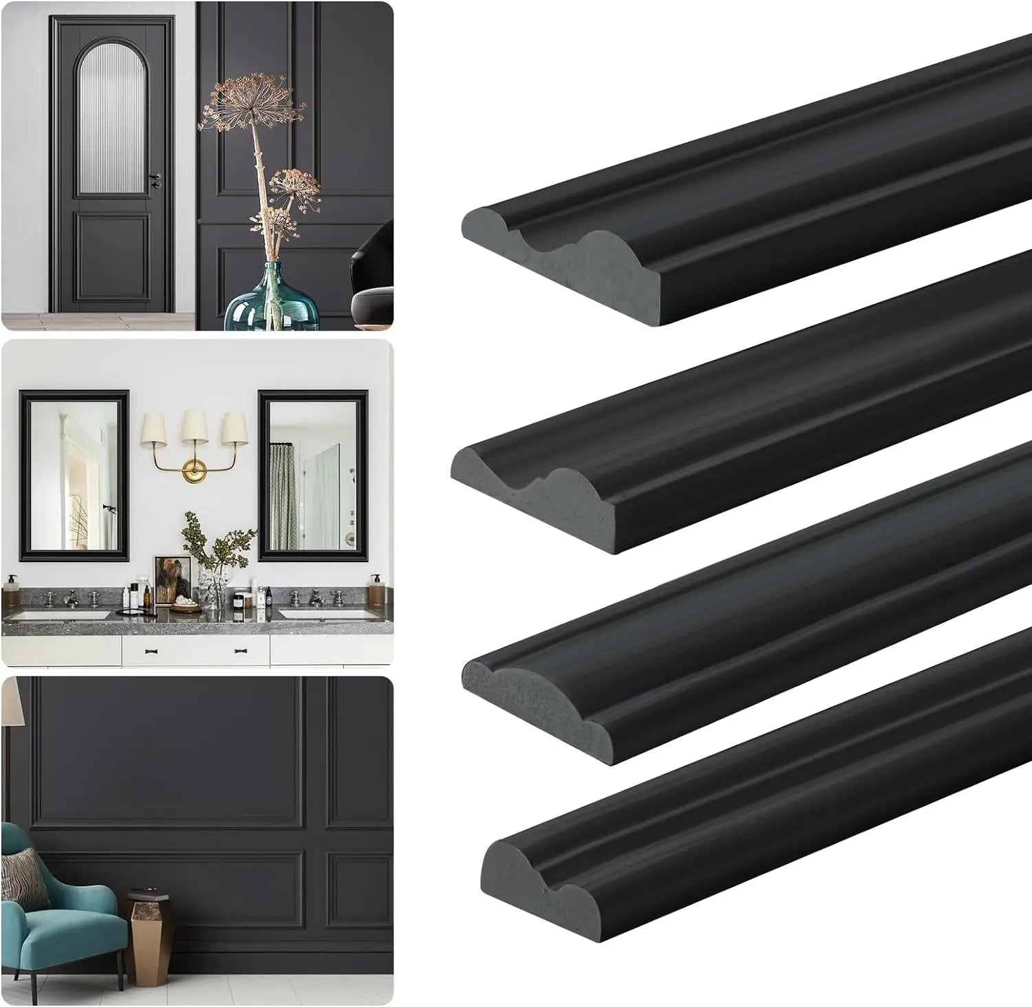 Self-Adhesive PVC Modern Black Wall Molding Trim Flexible Chair Rail for Hotel Use DIY Home Decoration
