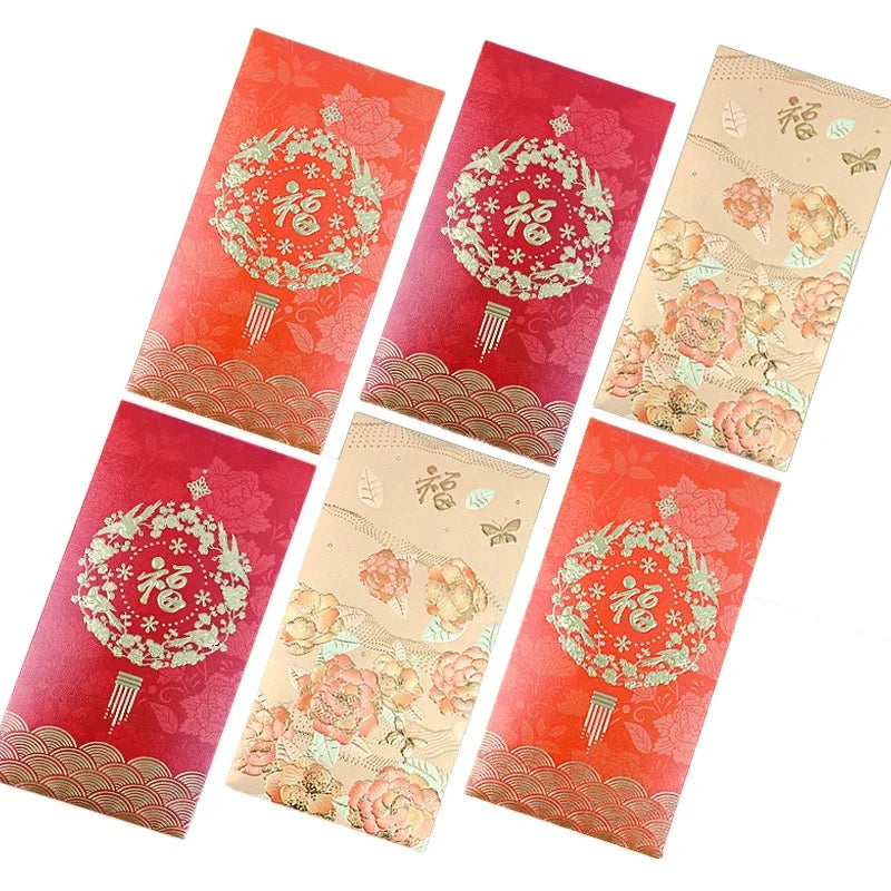 2026 Chinese New Year Red Packet Custom Hong Bao Lucky Money Cash Envelopes 6 Pcs