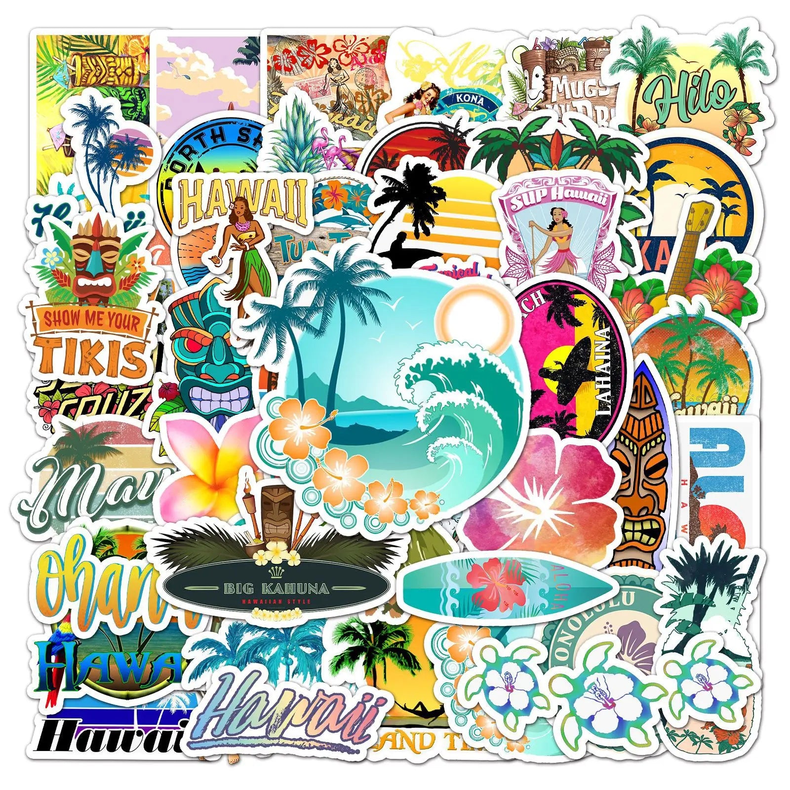 50Pcs Hawaii Summer Beach VSCO Girl Graffiti Stickers for Laptop Phone Car Bottle Waterproof Custom Label